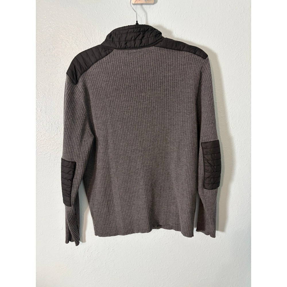 Hart Schaffner Marx Merino Wool Quarter Zip Sweater Gray Quilted Elbow Patch L - Picture 2 of 5